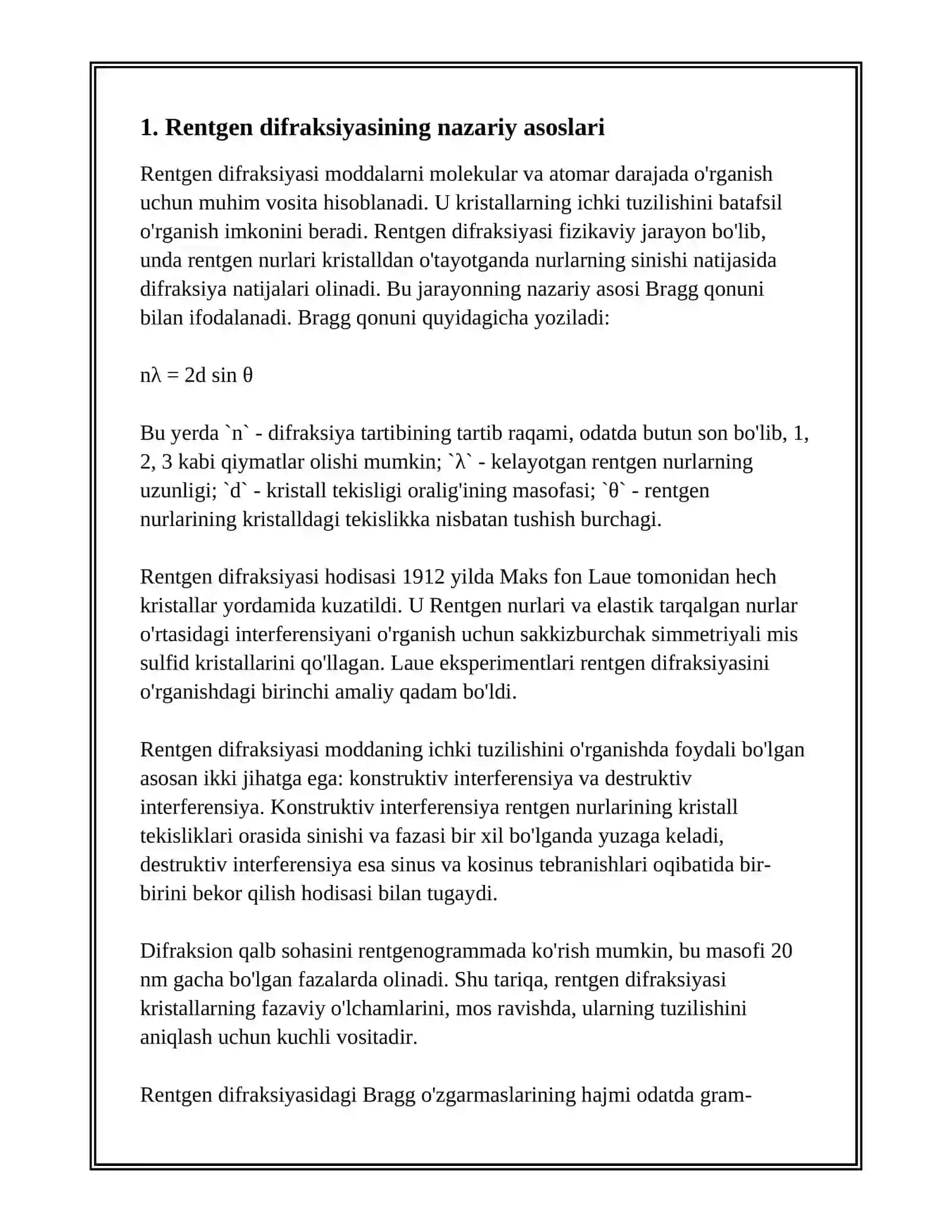 KRISTALLARDA RENTGEN VA ELEKTRON TOʻLQINLARI DIFRAKSIYASI 3