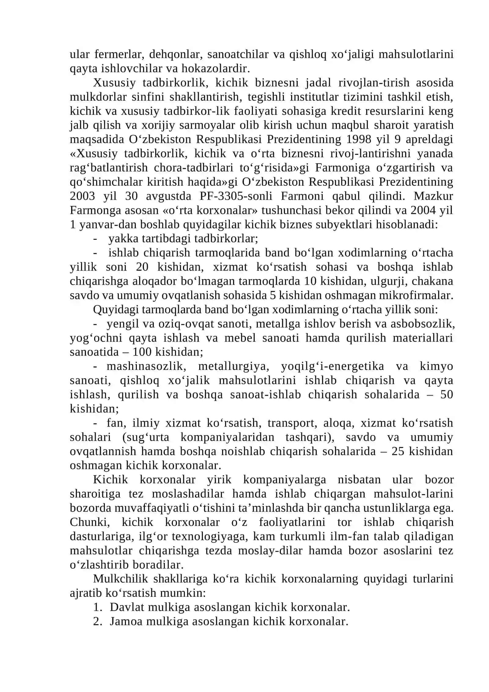 О‘zbekistonda tadbirkorlik faoliyatini rivojlantirish muammolari 3