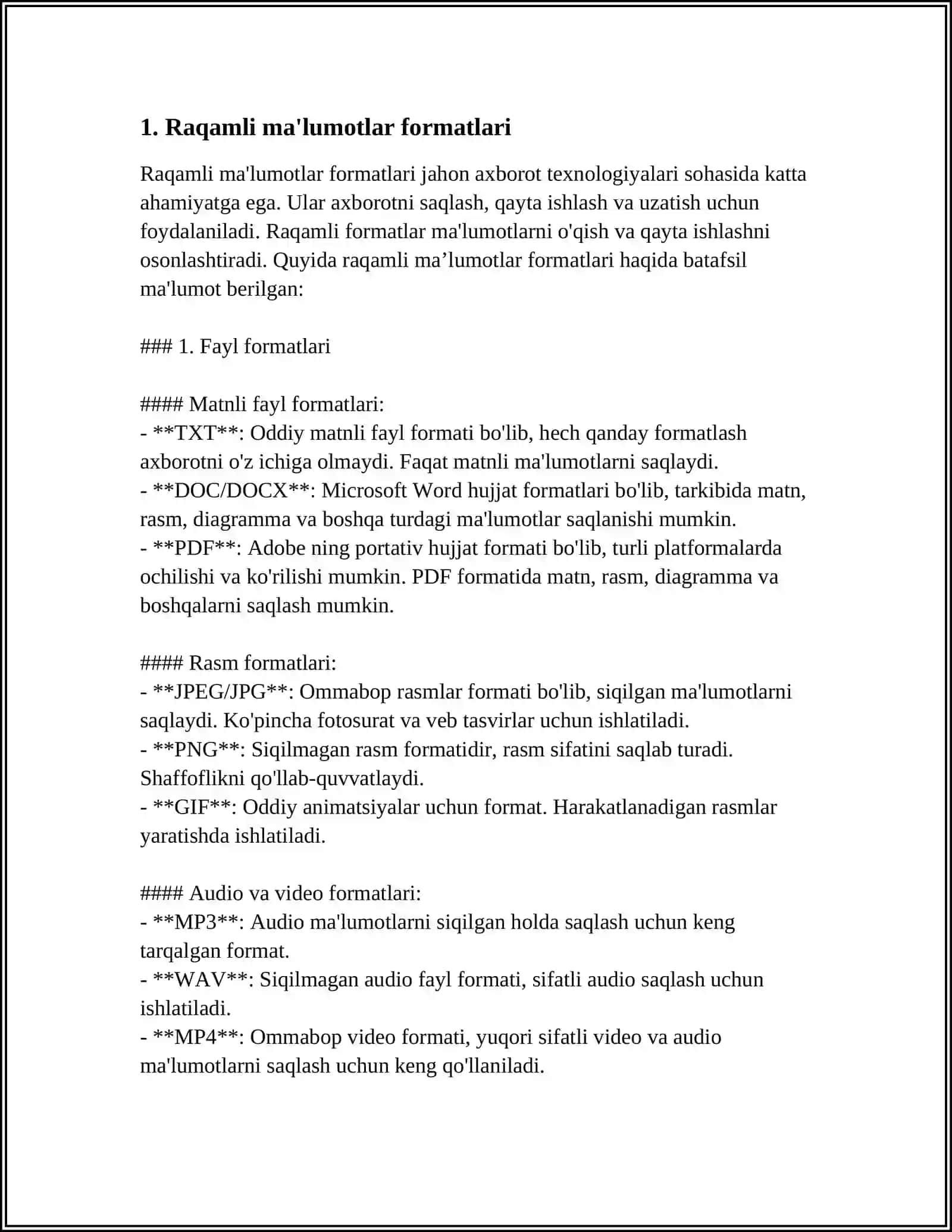 5-MARUZA. MA’LUMOTLAR FORMATLARI VA STANDARTLARI 3
