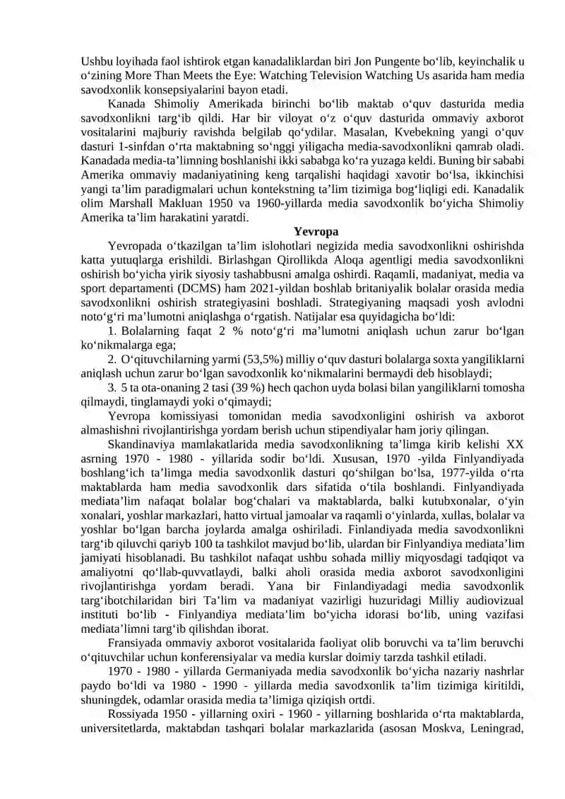Mediasavodxonlik va axborot madaniyati fanining predmeti, maqsadi va vazifalari 3