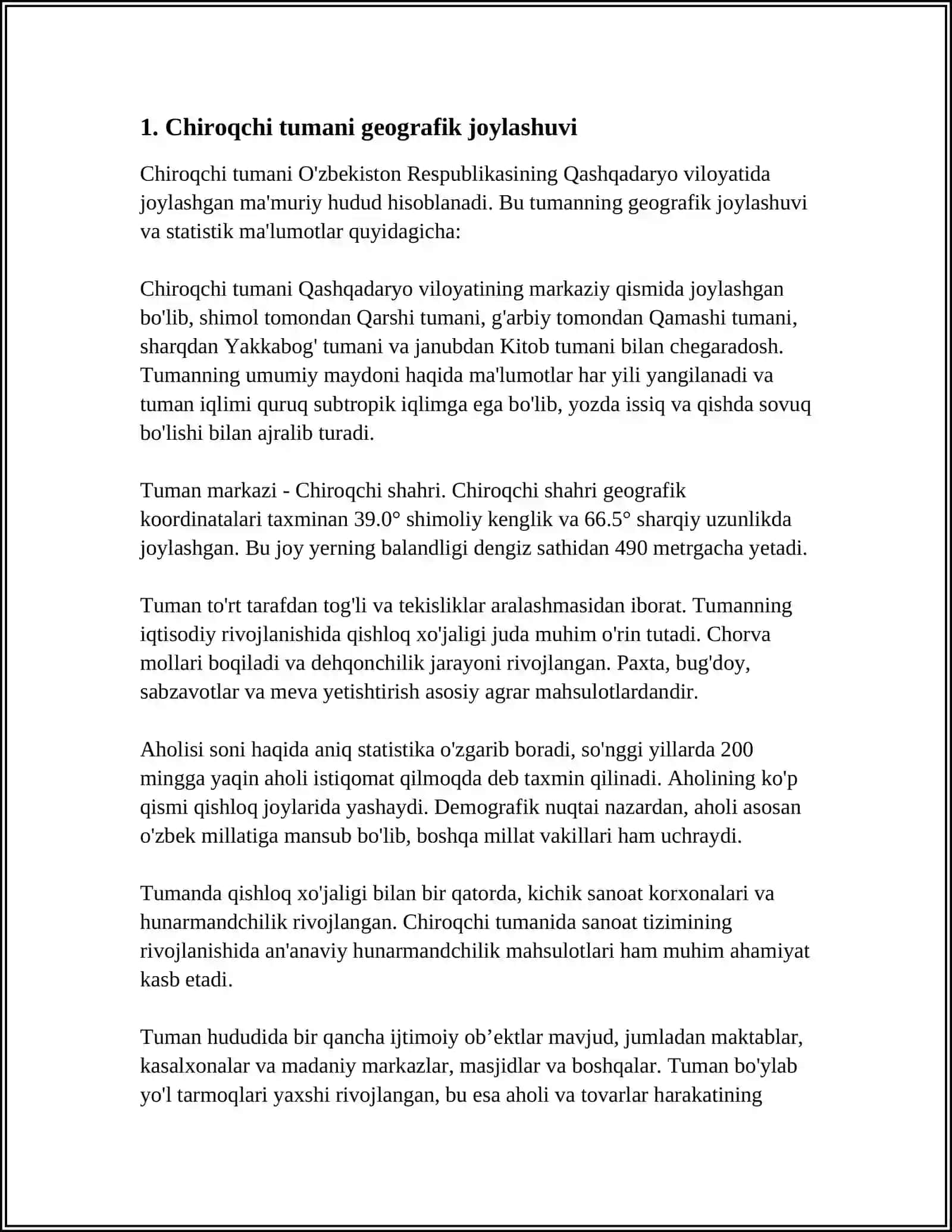 CHIROQCHI TUMANI AHOLISI JOYLANISHI VA GEOGRAFIK MUAMMOLARI 3