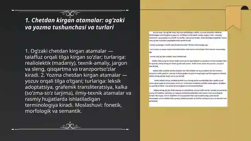 Chetdan kirgan atama va soha so‘zlarini og‘zaki va yozma shaklini tushuntirish 3