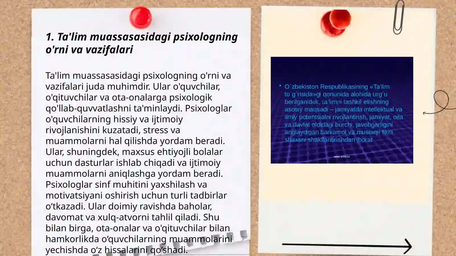 Ta'lim muassasasidagi psixologning o'rni va vazifalari 3