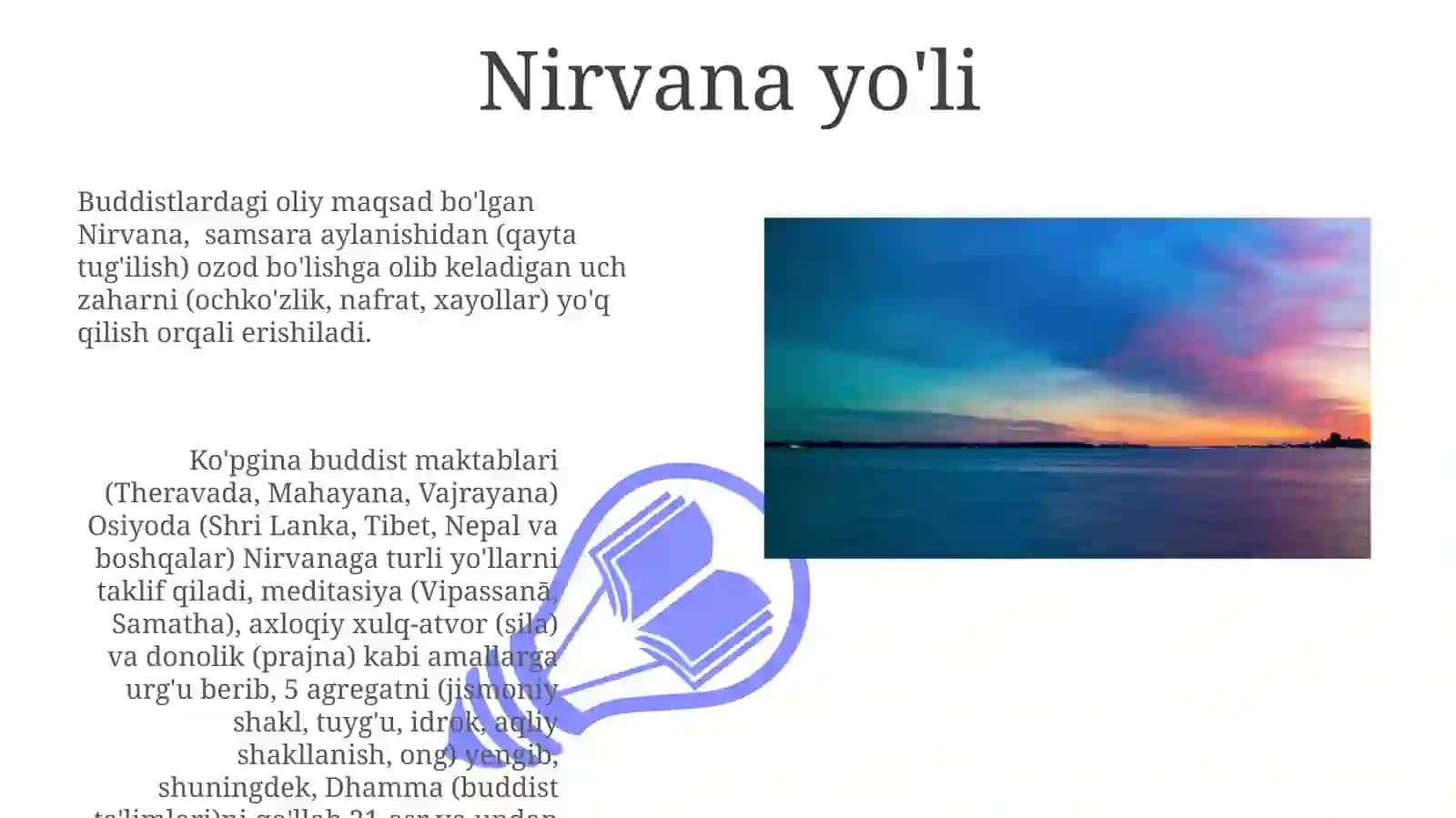 Buddizm ta'limotida datoʻrt oliy haqiqatni nirvana haqidagi qarashlar 3