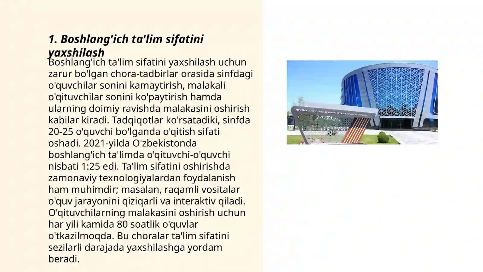 O'zbekistonda ta'lim tizimini rivojlanishi modernizatsiyalashning ustuvor yo'nalishlari 3