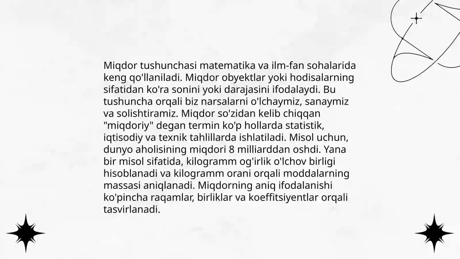 Miqdorlar tushunchasi va uning turlari skalyar miqdorlarning asosiy xossalari 3
