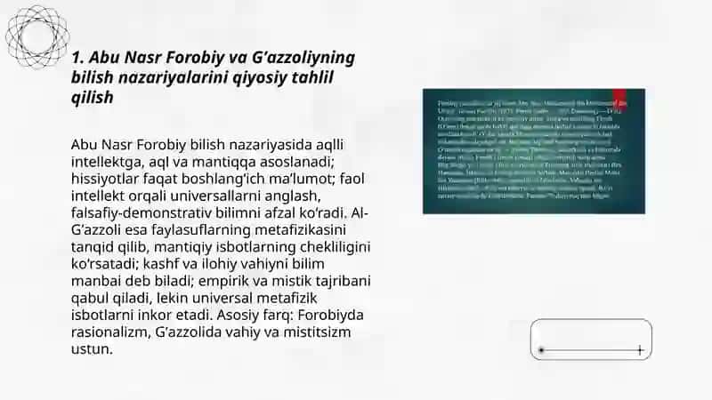 Abu nasr Forobiy va Gʼazzoliyning falsafa ilmiga oid qarashlarini qiyosiy tahlil qilish 3