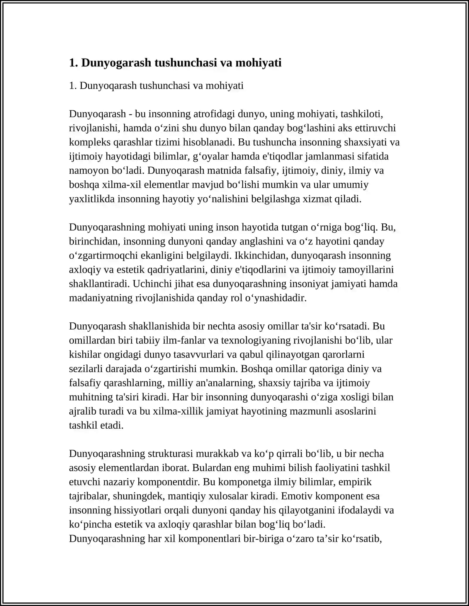 DUNYOQARASHNING MOHIYATI, TUZILISHI VA ASOSIY FUNKSIYALARI 3