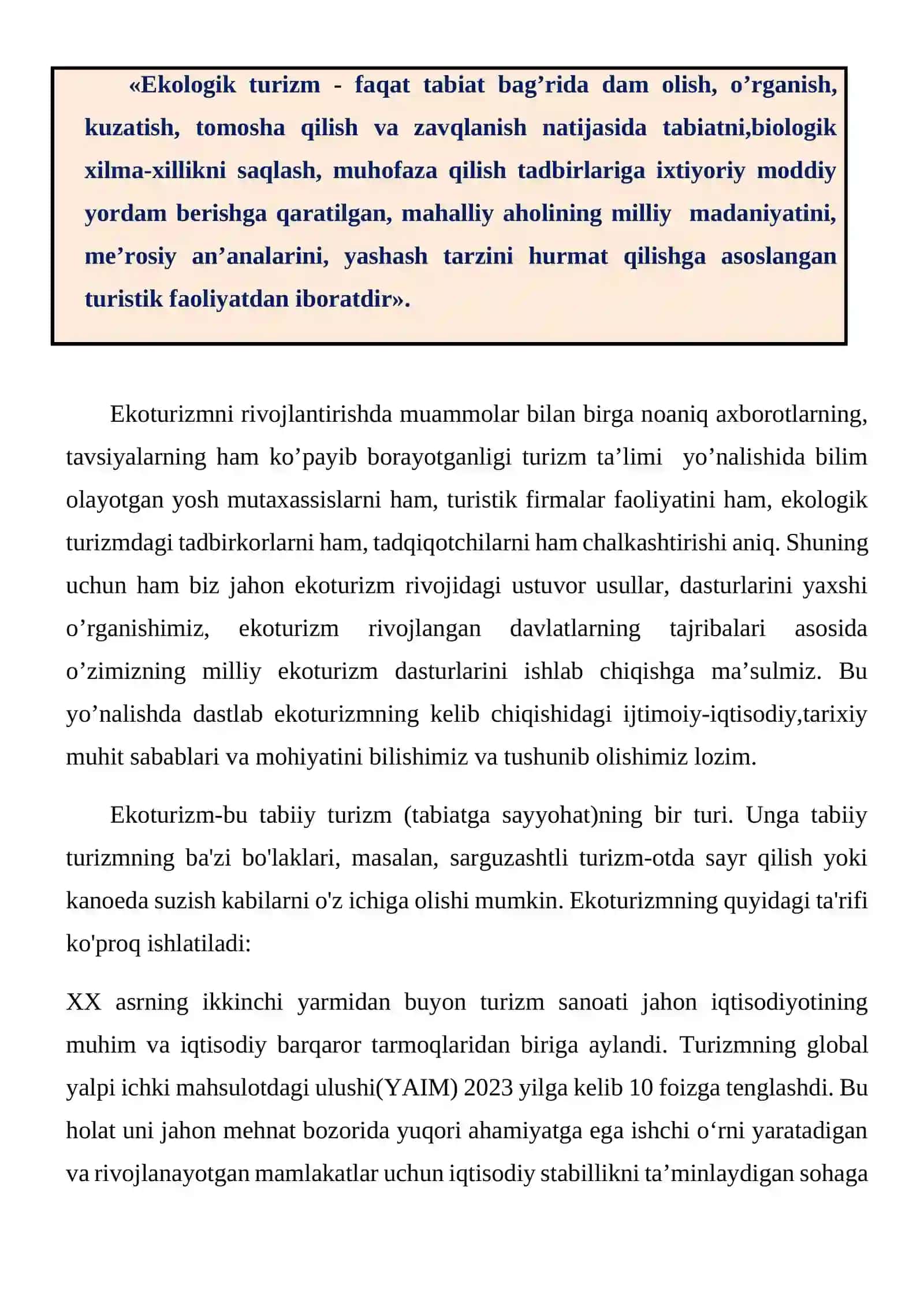 Ekoturizmning global turizm tizimidagi o‘rni 3