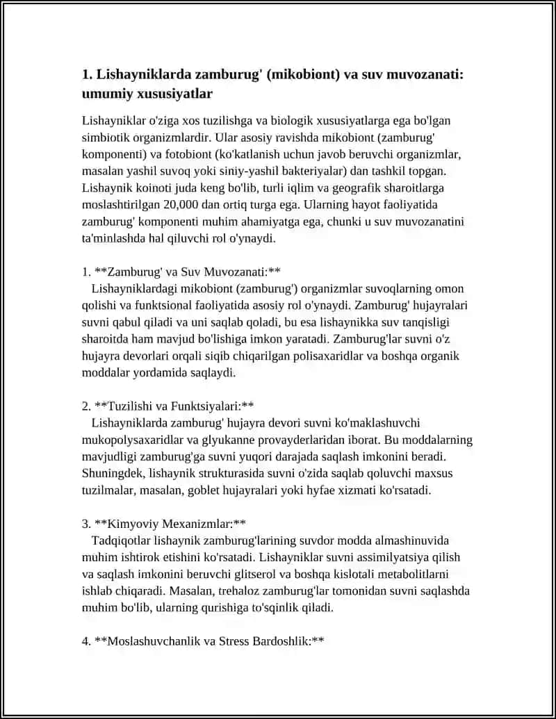 Lishayniklarda zamburug' va suv muvozanati 3