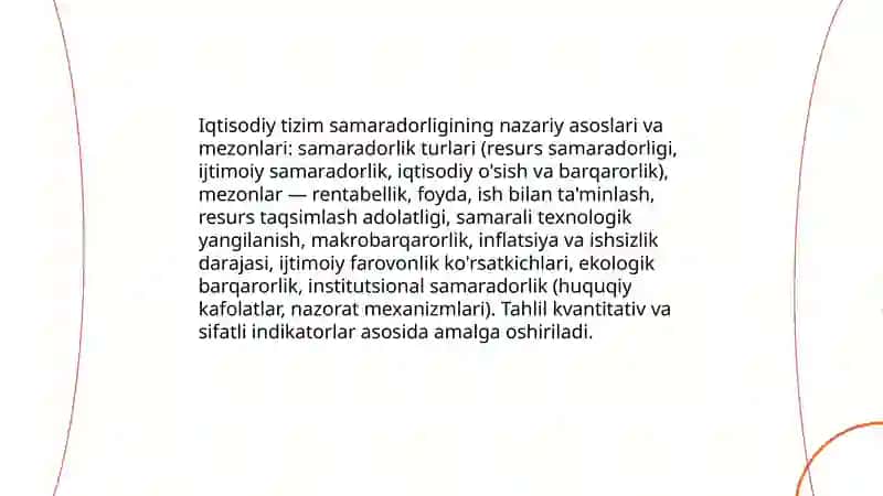 Iqtisodiy tizimlarning samaradorligini baholash mezonlari 3