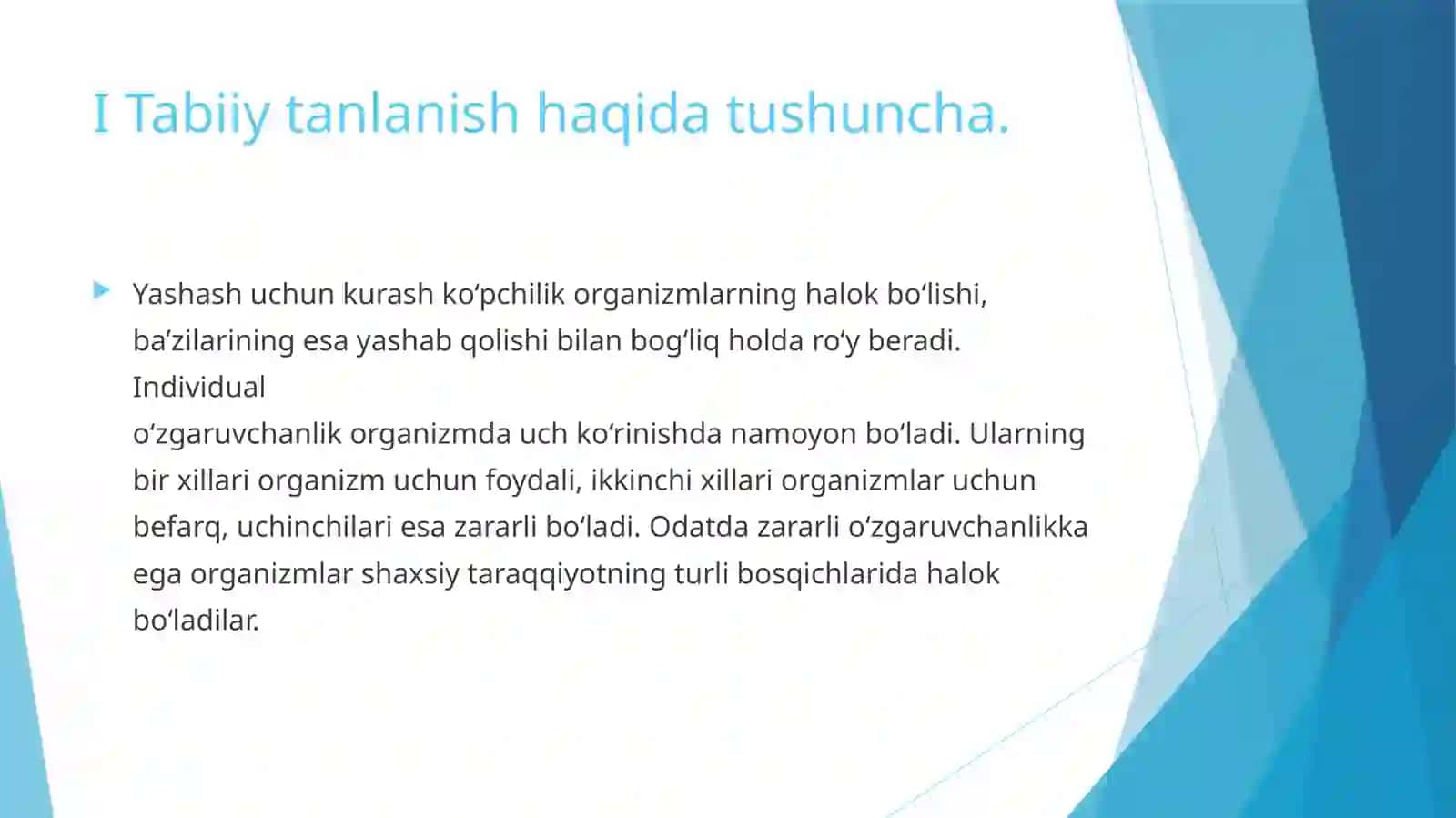 TABIIY TANLANISH VA UNING TURLARI 3