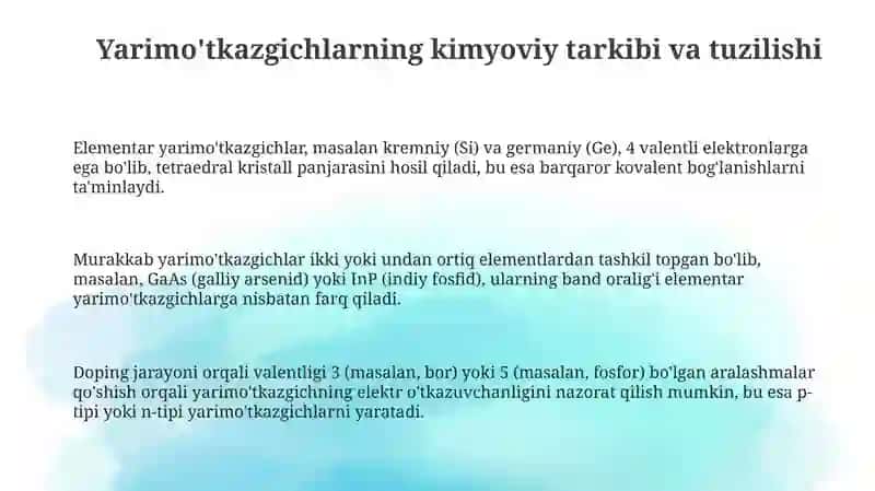 Yarimoʻtkazgichlarning kimyoviy tuzilishi 3