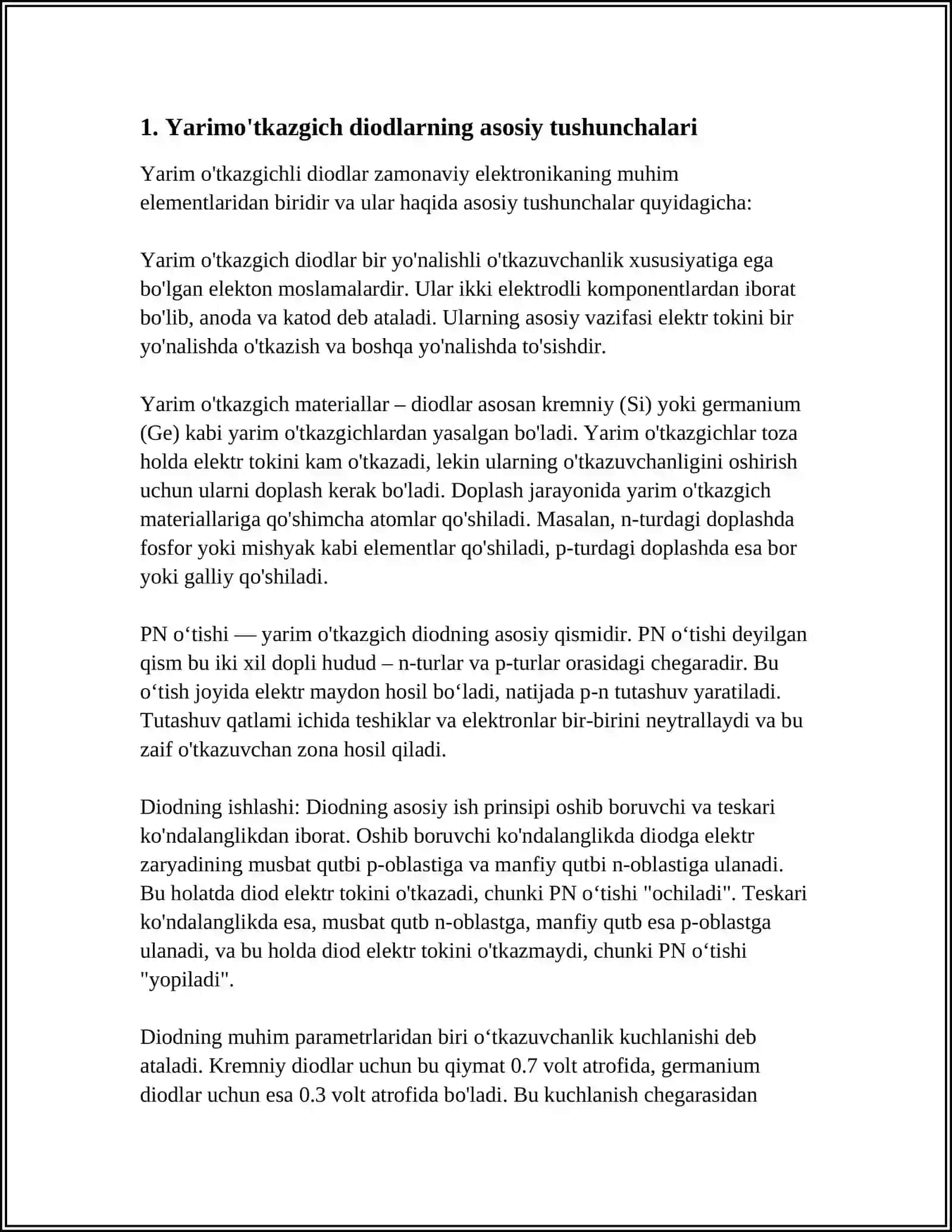 YARIMO‘TKAZGICH DIODLARNING EKVIVALENT SXEMALARI, QO‘LLANISH SOHALARI 3