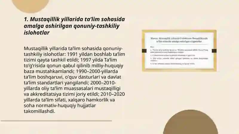 Mustaqillik yillarida Oʻzbekiston respublikasida taʼlim tizimi 3