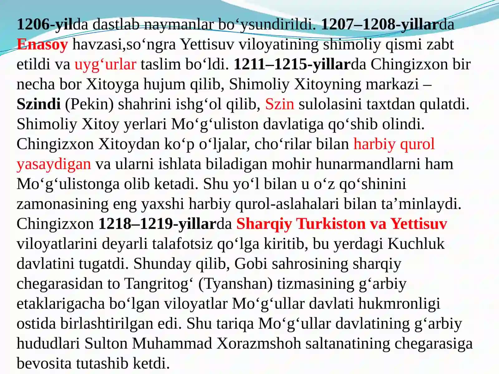 7-sinf O'zbekiston tarixi Xorazmshohlar saltanati va Mo'g'ullar davlati munosabatlari 3