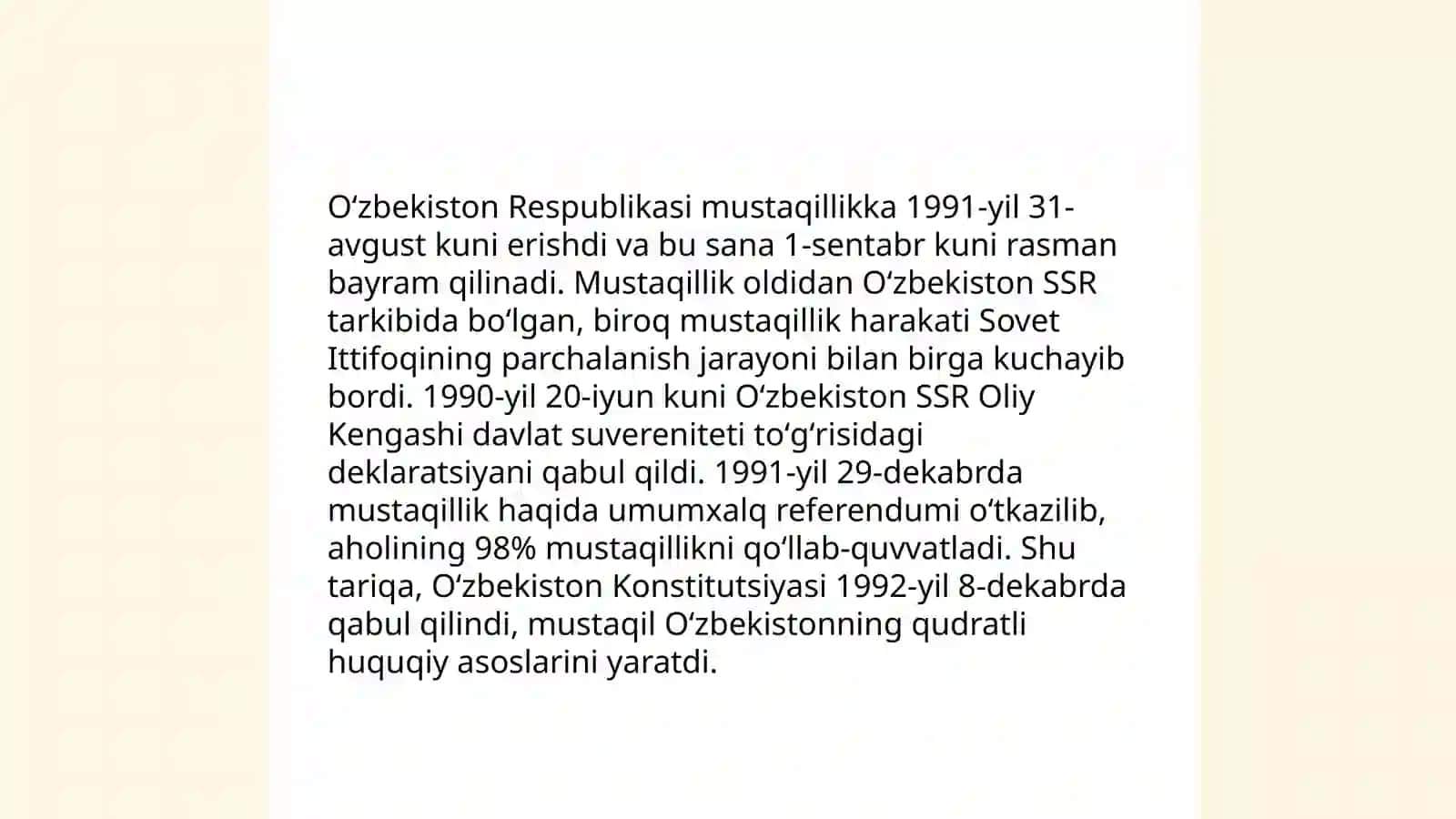 Mustaqil Ózbekiston Respublikasining tashkil topishi va uning tarixiy ahamiyati 3