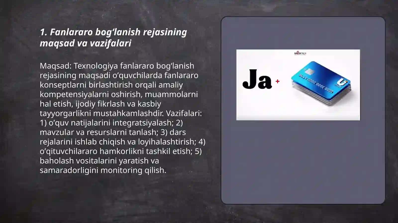 Fanlararo bog‘lanish rejasini ishlab chiqish.Texnologiya fani darslarida fanlararo integratsiya 3