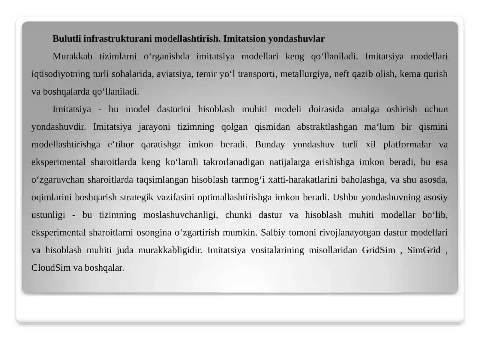 Imitatsiya modellarini ishlab chiqishda maxsus modellashtirish tillari 3