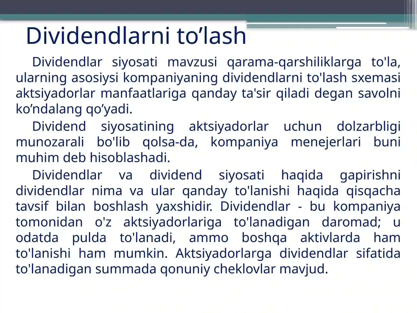 Dividendlar va dividendlar siyosati 3