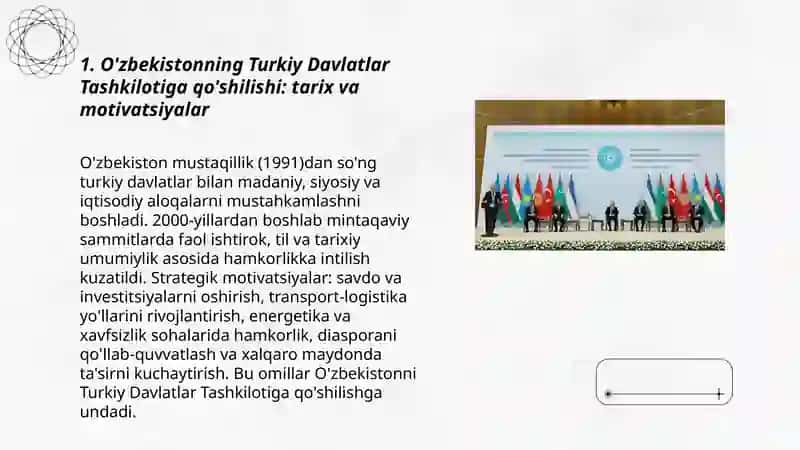 O'zbekistonning Turkiy Davlatlar Tashkiloti va unga a'zo davlatlar bilan hamkorligi 3