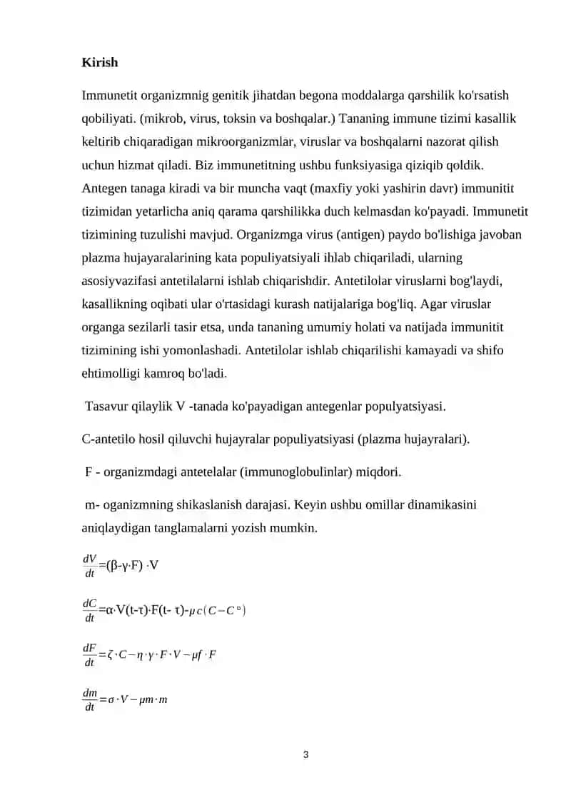 Yuqumli kasallikning eng oddiy modeli.Sil kasalligi uchun matematik model 3