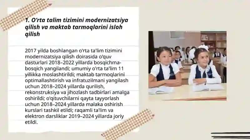 Oʻzbekiston respublikasida talim sohasida amalga oshirilgan islohotlar 3