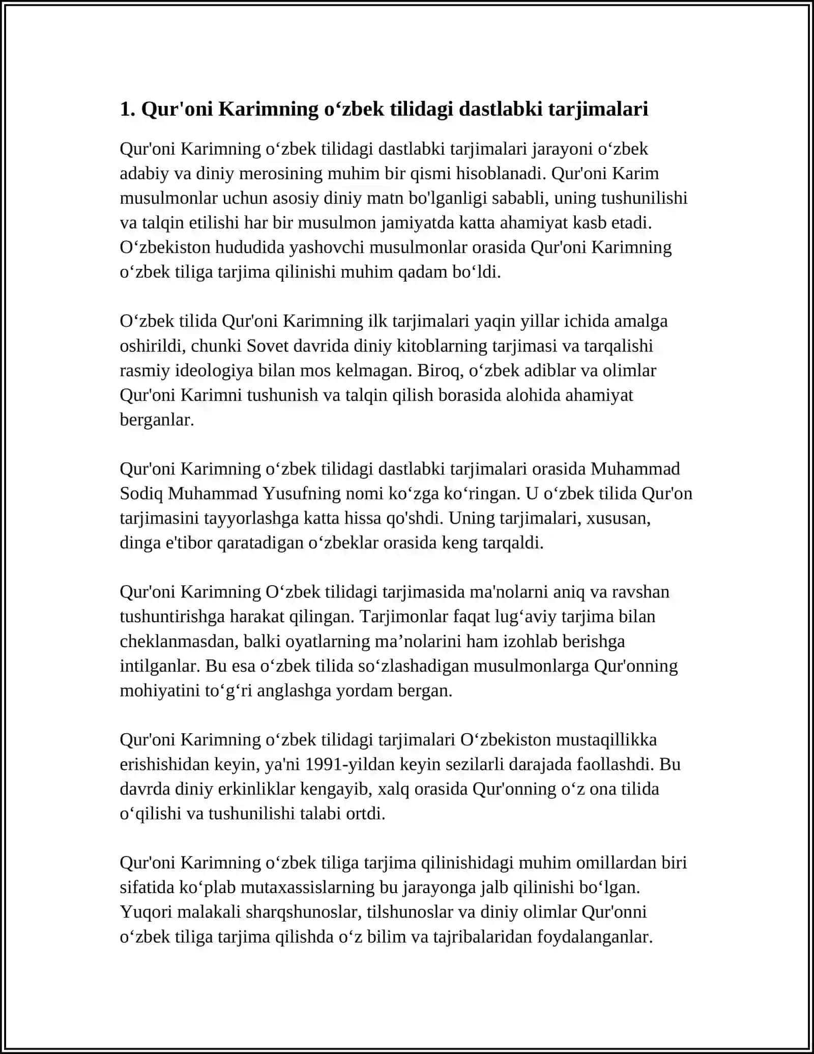 QUR'ONI KARIMNING OʻZBEKCHA TARJIMALARI HAQIDA MALUMOTLAR 3