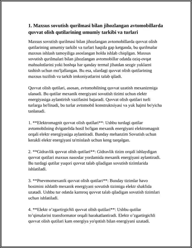 MAXSUS SOVUTISH QURILMASI BN JIHOZLANGAN AVTOMABILLARDA QUVVAT OLISH QUTILARDAN FOYDALANISH HUSUSIYATLARI 3