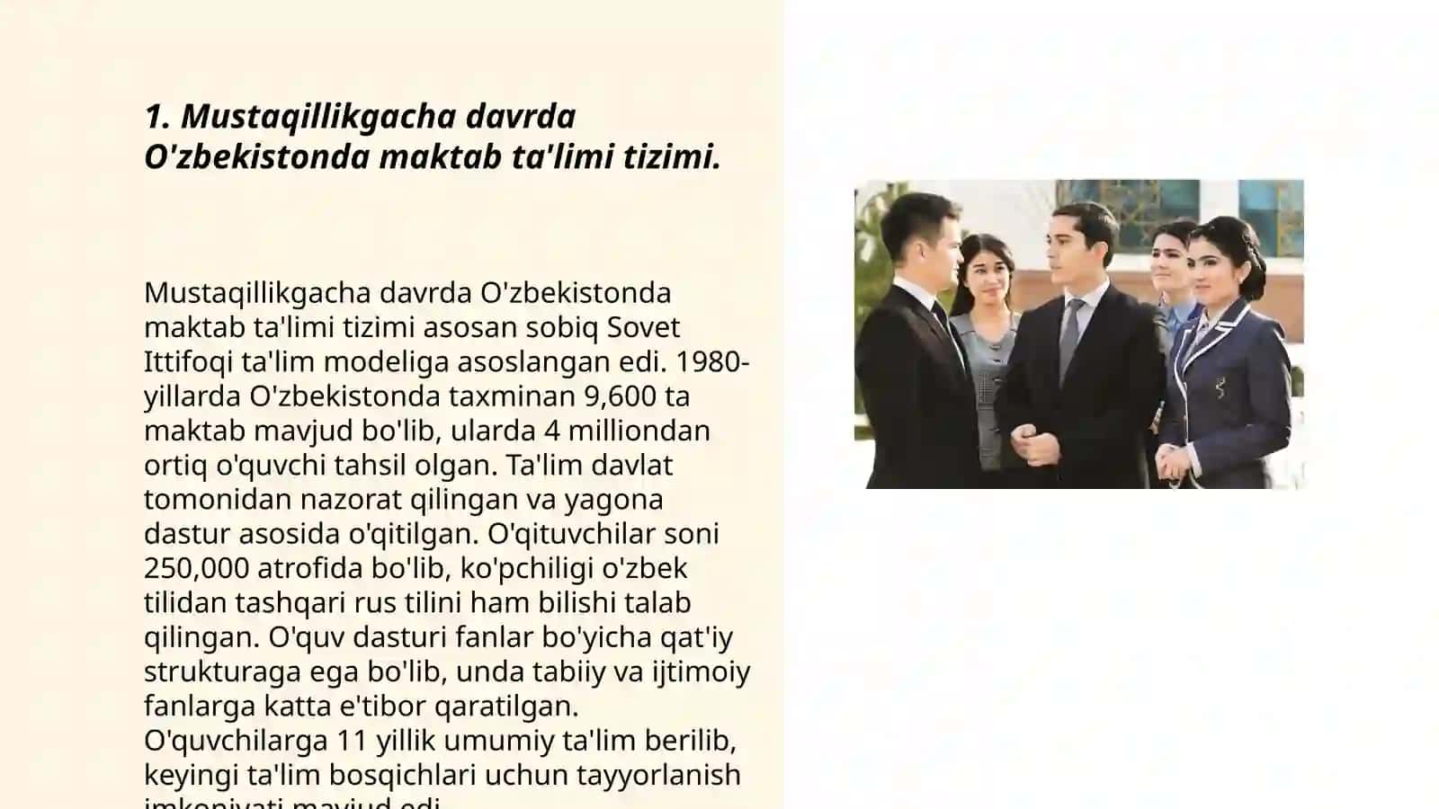 Mustaqillikgacha 1945-1990 bo'lgan yillarda O'ZBEKISTONDA maktab va pedagogika fanining taraqqiyoti 3