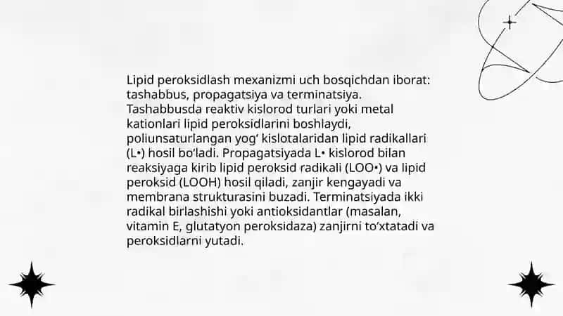 Lipidlarni periksidlanishi va hujayra shikastlanishi patogenezidagi ahamiyati 3