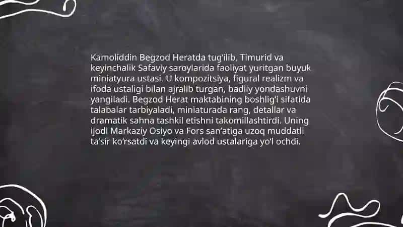 Kamoliddin Begzod sanati minatura sanat 3