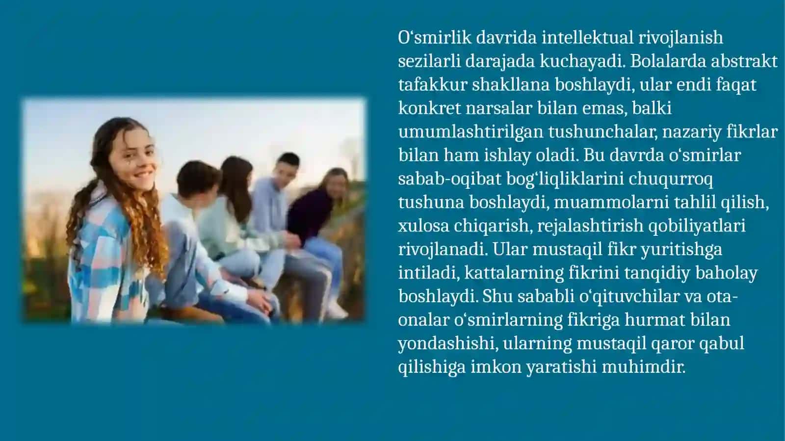 O'smirlik davri intellektual va emotsional rivojlanish xususiyatlari 3