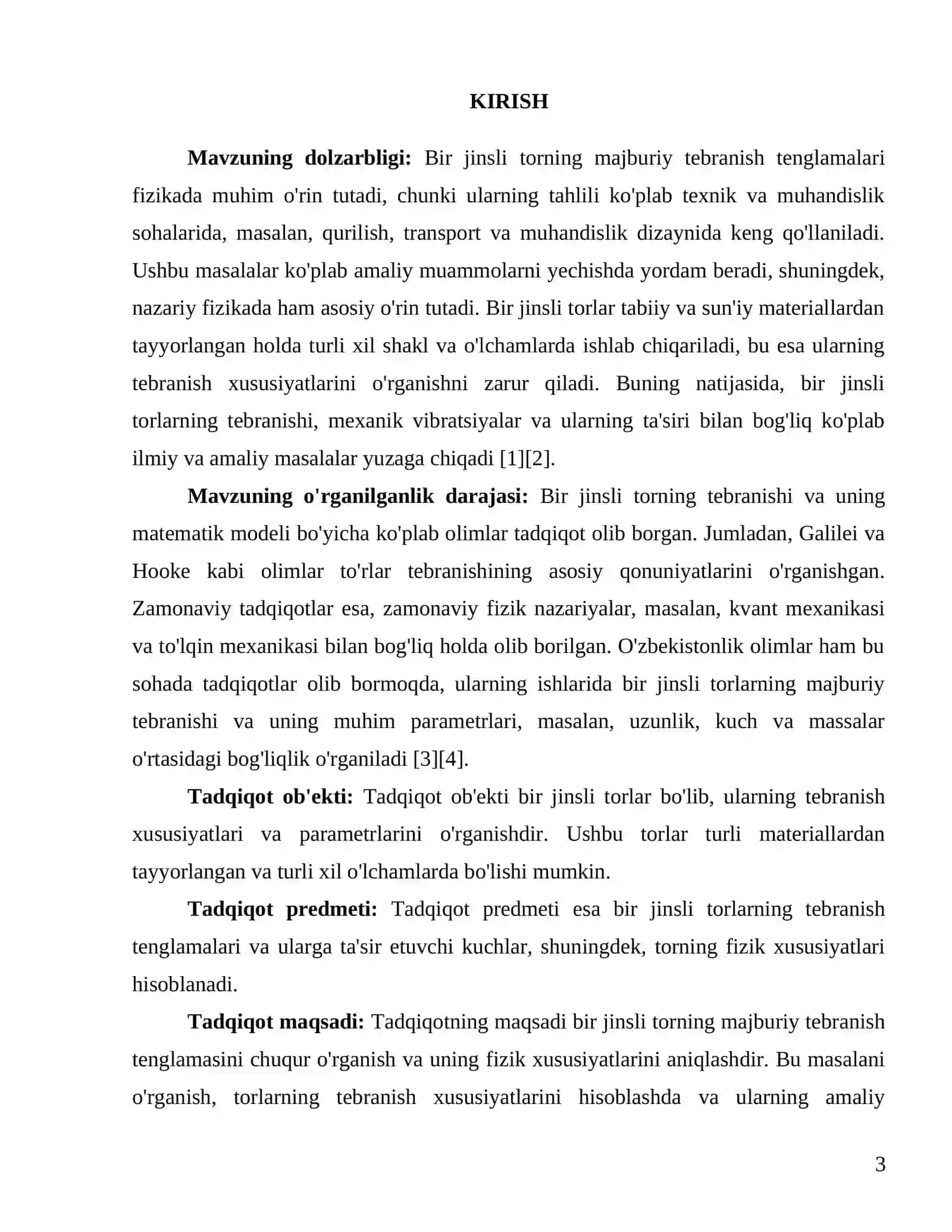 Bir jinsli torning majburiy tebranish tenglamasi uchun koshi masalasi 3