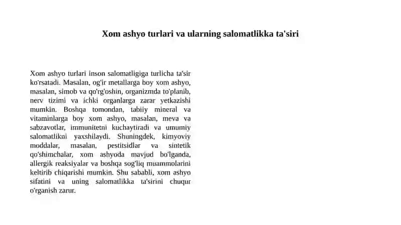 Xom ashyolar va ularning salomatlikka ta'siri 3