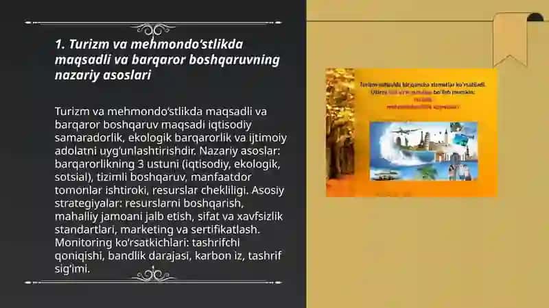 Turizm va mehmondo‘stlikda maqsadli va barqaror boshqaruv sohasida menejment asoslari 3