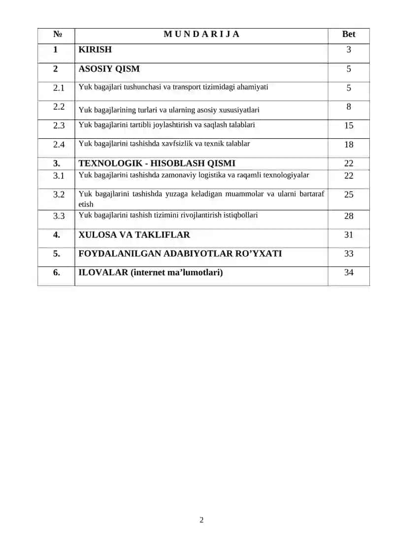 Yuk bagajlar va ularni tashish talablari 2 3