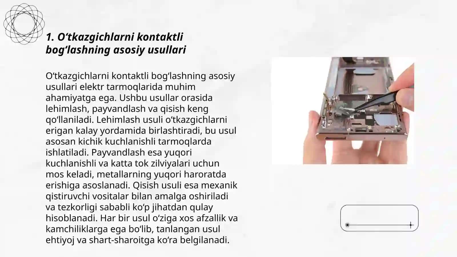 O‘tkazgichlarni kontaktli bog‘lash, simlarni va trosslarni tamirlash 3