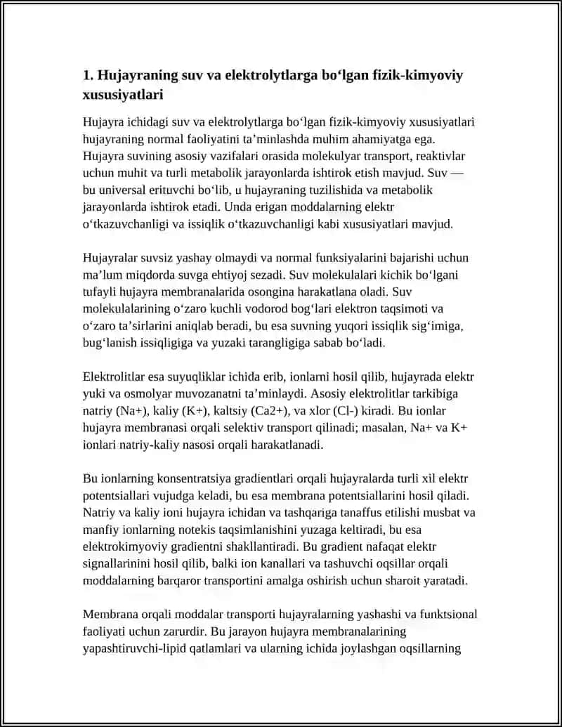 XUJAYRANING FIZIK - KIMYOVIY TARKIBI.MEMBRANA ORQALI MODDALAR TRANSPORTI 3