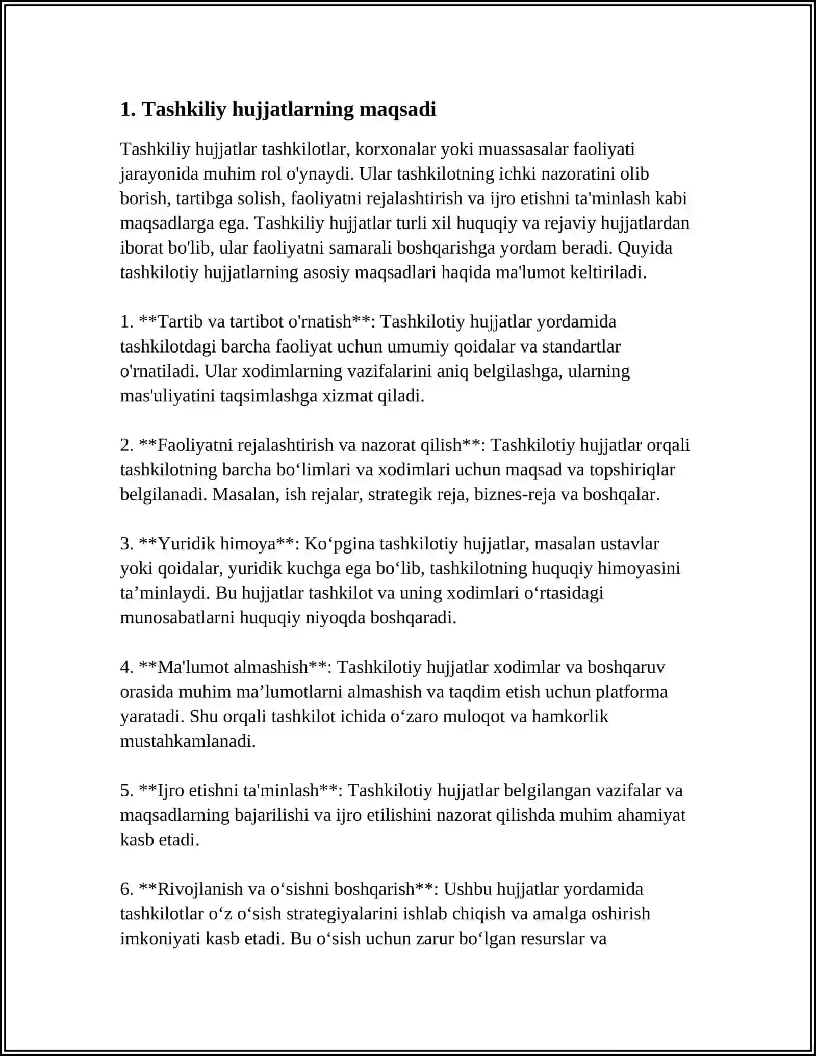 TASHKILIY HUJJATLARNING VAZIFASI. TASHKILIY HUJJATLARNING TURLARI 3