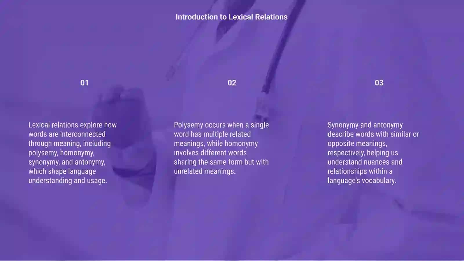 Lexical Relations: Polysemy, Homonymy, Synonymy, and Antonymy 3