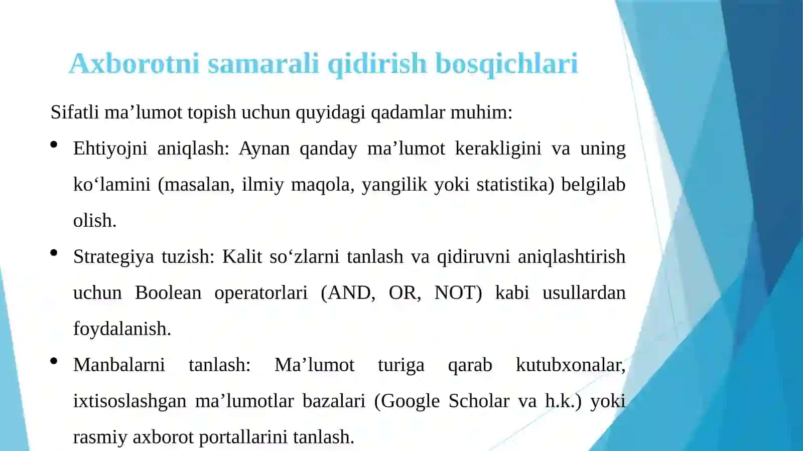 9-MA’RUZA: AXBOROTNI IZLASH VA TAHLIL QILISH 3
