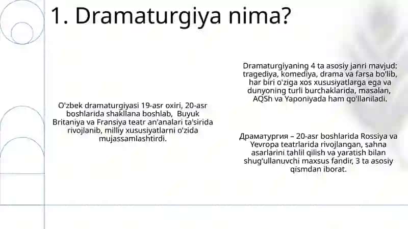 Dramaturgiya va uning janrlari haqida ma'lumot berish 3