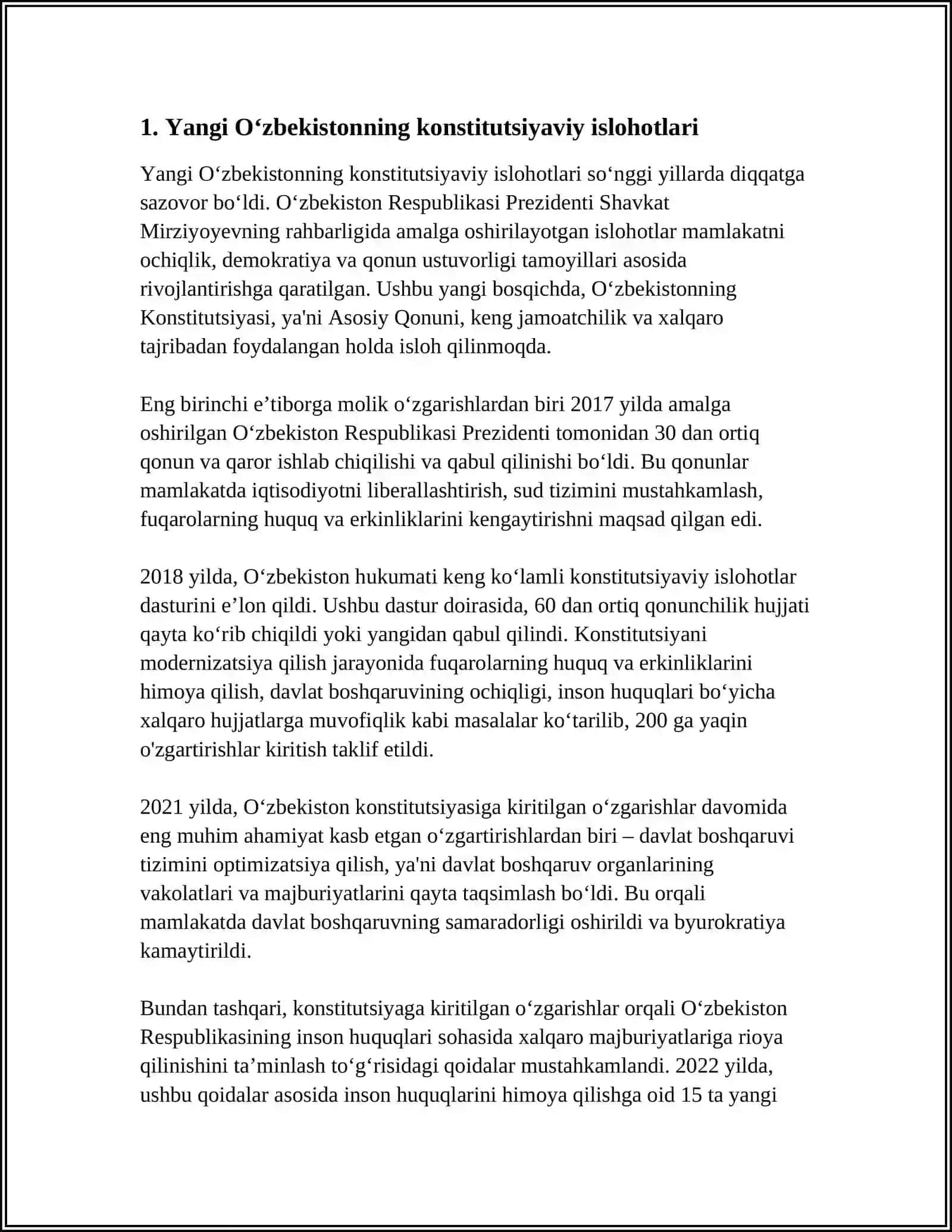 YANGI O‘ZBEKISTONDA INSON HAQ-HUQUQLARI VA ERKINLIKLARI KAFOLATINING YARATILISHI 3