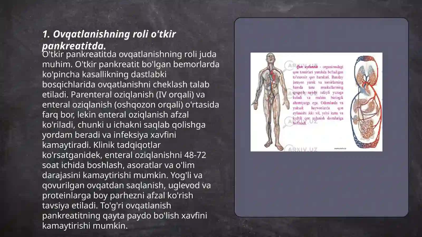 pariental ovqatlanish va ularni klinik ahamiyati o'tkir pankreatit kelib chiqishi va davolashning biokimyoviy asoslar 3