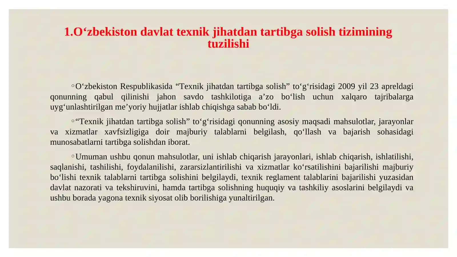 Ozbekiston Respublikasining "Tеxnik jihаtdаn tartibga solish to'g'risida"gi qonunini o'rganish 3
