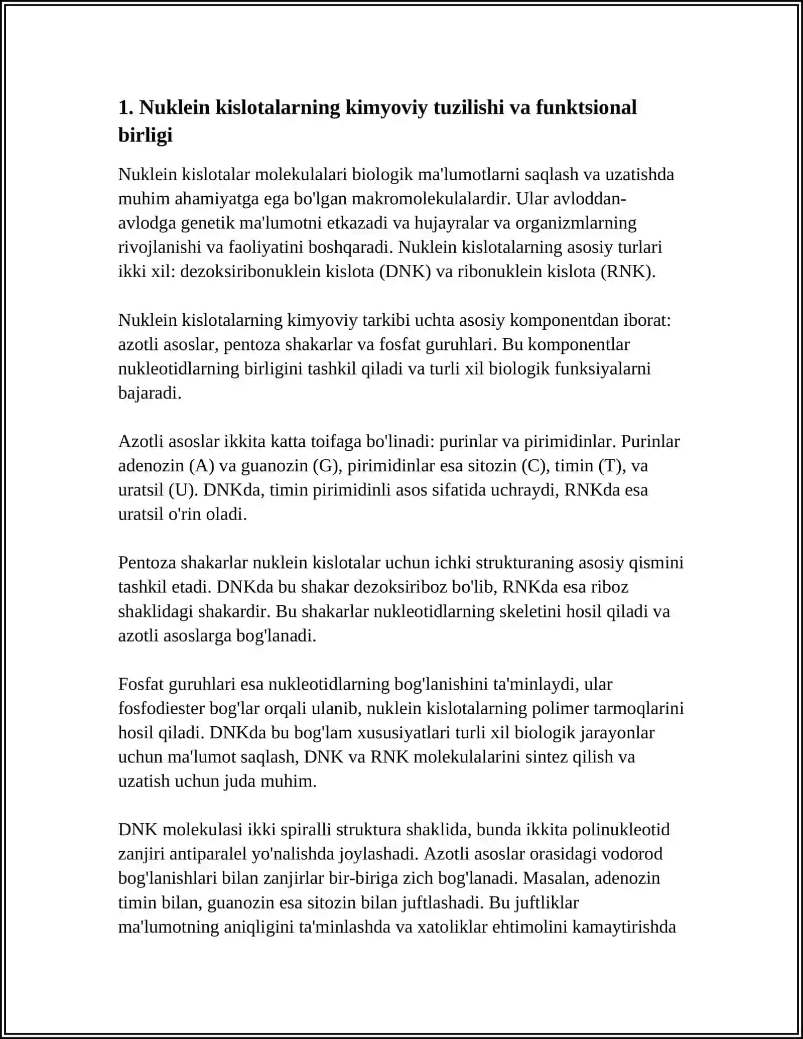 NUKLEIN KISLOTALAR. TERPENLAR VA STEROIDLAR 3