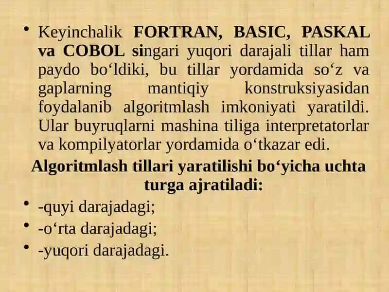 Dasturlash tili asoslari va klassifikatsiyasi 3