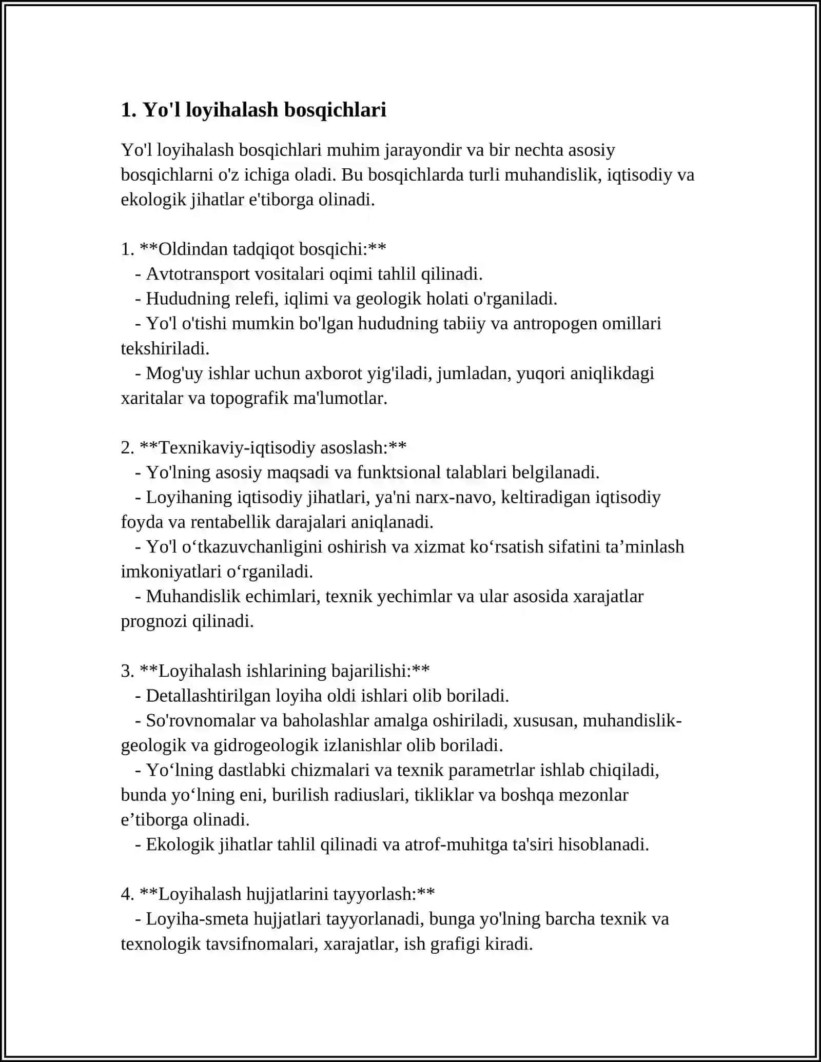 AVTOMOBIL YO‘LINI LOYXALASH 3