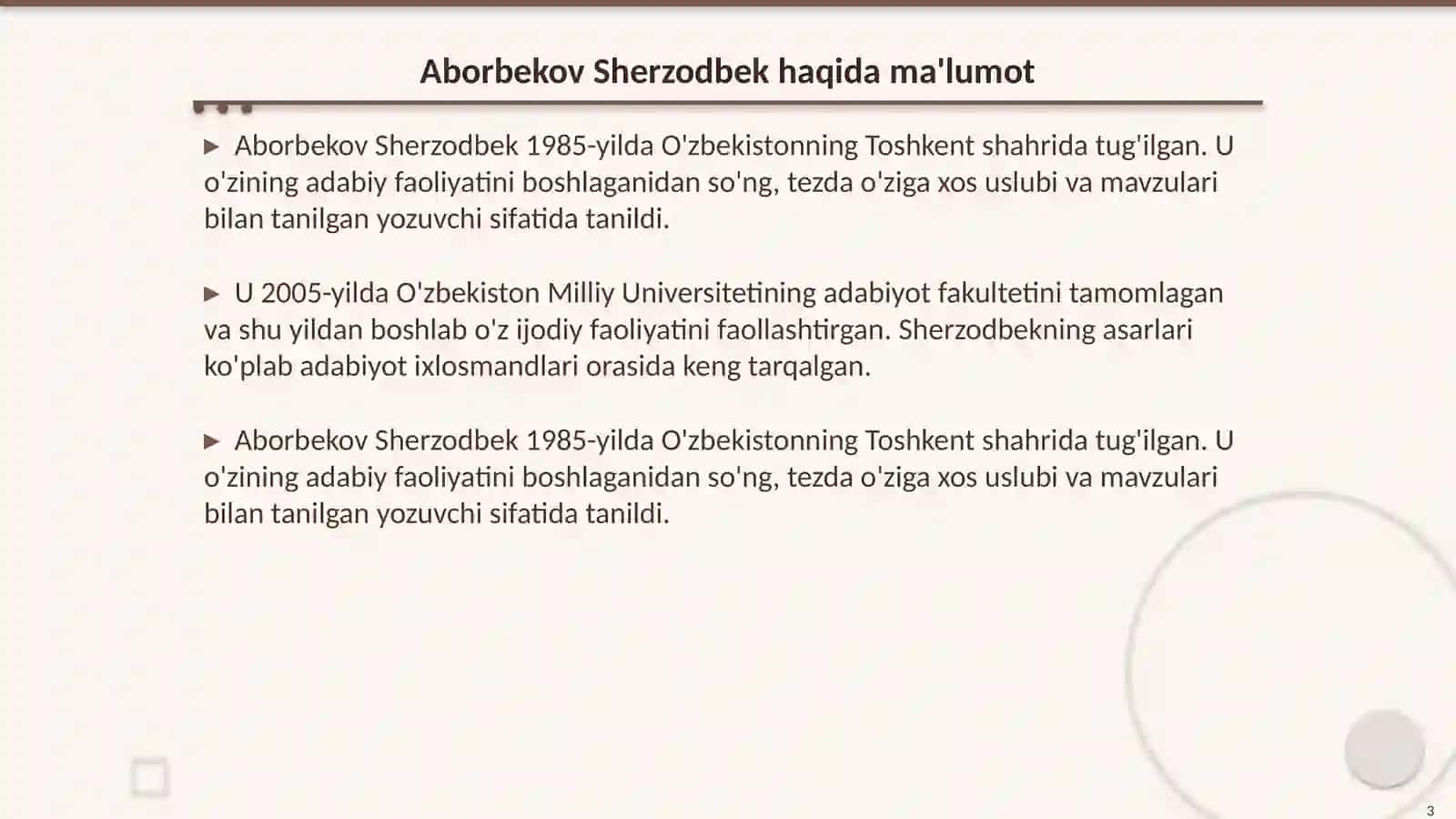 Aborbekov Sherzodbek haqida ma'lumot 3